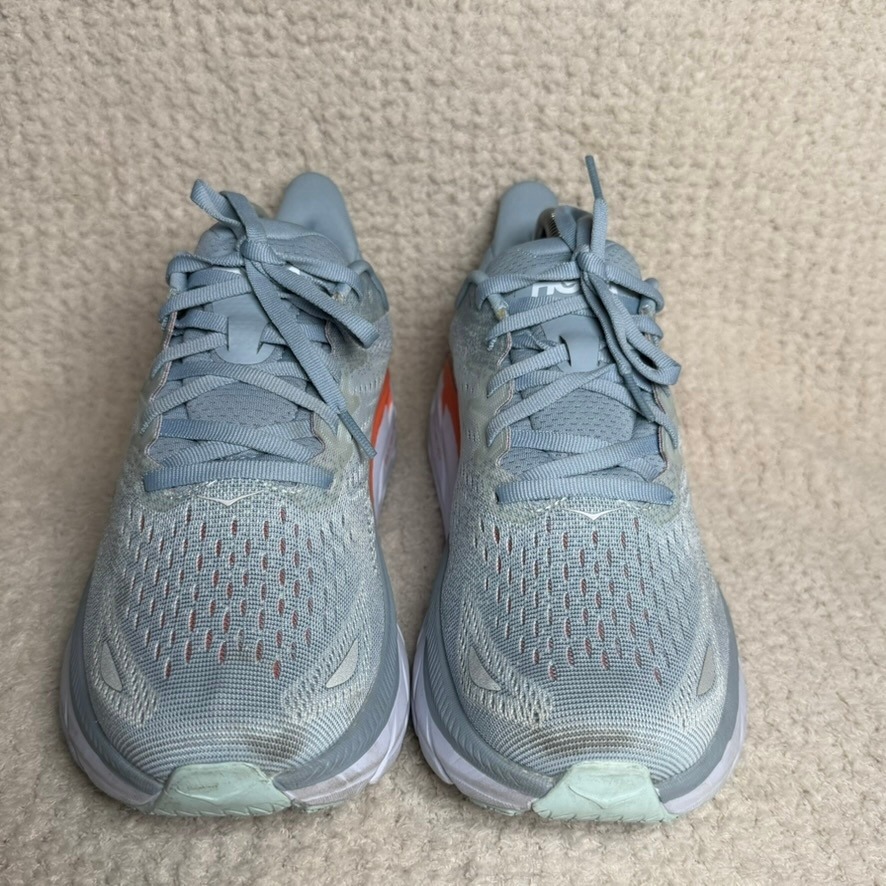 Hoka One One Clifton 8 Blue Fog Orange Running Shoes 1119394 Bfpa Womens 9.5 B